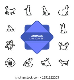 Animals line icon set. Cat, dog, shark, turtle. Nature concept. Can be used for topics like wildlife, pets, sea life