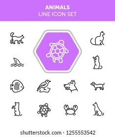 Animals line icon set. Cat, dog, shark, turtle. Nature concept. Can be used for topics like wildlife, pets, sea life