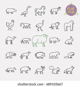 animals line icons set