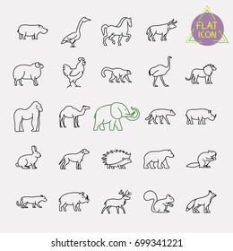 animals line icons set