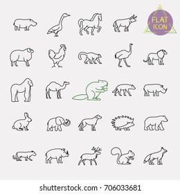 animals line icons set