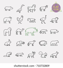 animals line icons set