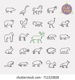 animals line icons set