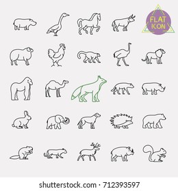 animals line icons set