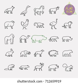 animals line icons set