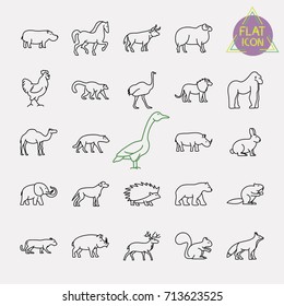 animals line icons set