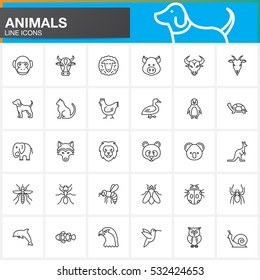 Animals line icons set, outline vector symbol collection, linear pictogram pack isolated on white. Signs, logo illustration