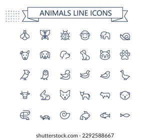 Animals line mini icons set. Editable stroke. 24x24 grid. Pixel Perfect.