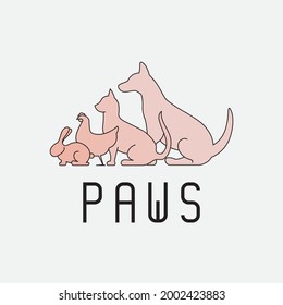Animals logo, dog, cat, poodle, chicken,  rabbit. Modern simple icon, silhouette, colorful design. Vector illustration isolated on white background.
