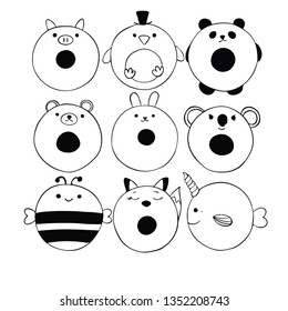 animals logo print icon panda pig, unicorn, penguin, bear, rabbit, koala, bee, fox
