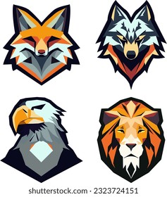 Animals logo Shape Fox Wolf Eagle Lion