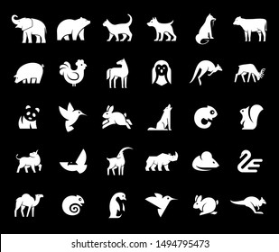 Animals logos collection. Animal logo set. Isolated on Black background