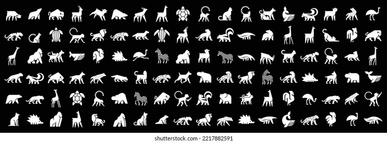 Animals logos collection. Animal logo set. Isolated on Black background	