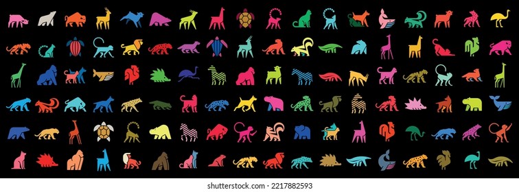 Animals logos collection. Animal logo set. Isolated on Black background	