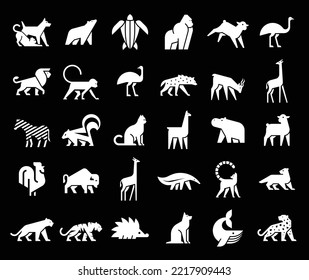 Animals logos collection. Animal logo set. Isolated on Black background	