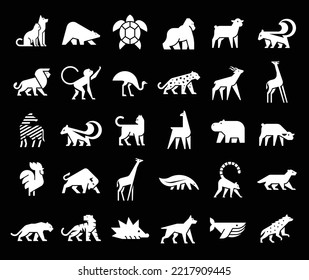 Animals logos collection. Animal logo set. Isolated on Black background	