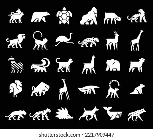 Animals logos collection. Animal logo set. Isolated on Black background	