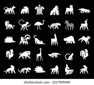 Colección de logotipos de animales. Conjunto de logotipos para animales. Aislado sobre fondo negro	