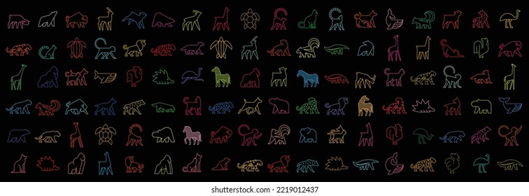 Animals logos collection. Animal logo set. Isolated on Black background	