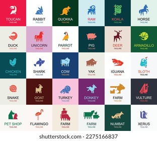 Animals logos collection. Animal logo set. Geometrical abstract logos. Icon design	