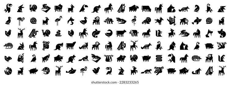 Animals logos collection. Animal logo set. Geometrical abstract logos. Icon design	 svg