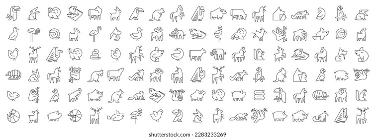 Animals logos collection. Animal logo set. Geometrical abstract logos. Icon design	