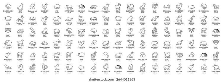Animals logos collection. Animal logo set. Geometrical abstract logos. Icon design
