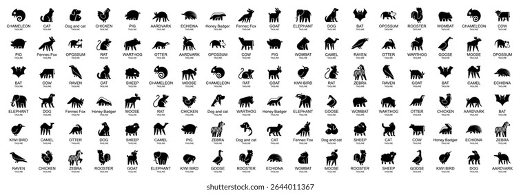 Animals logos collection. Animal logo set. Geometrical abstract logos. Icon design