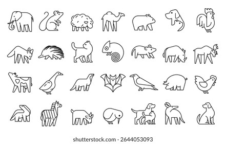 Animals logos collection. Animal logo set. Geometrical abstract logos. Icon design