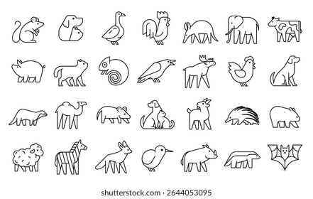 Animals logos collection. Animal logo set. Geometrical abstract logos. Icon design