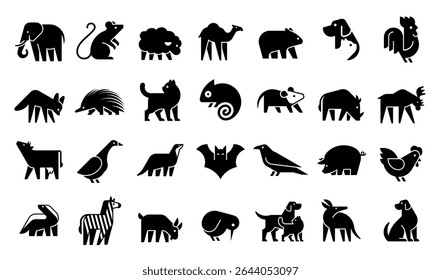 Animals logos collection. Animal logo set. Geometrical abstract logos. Icon design