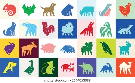 Animals logos collection. Animal logo set. Geometrical abstract logos. Icon design