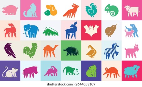 Animals logos collection. Animal logo set. Geometrical abstract logos. Icon design
