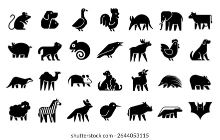 Animals logos collection. Animal logo set. Geometrical abstract logos. Icon design