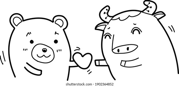 Animals in love are standing together Couple in love Vector illustration for Valentine's Day.