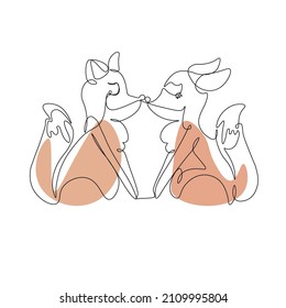 Animals in love. Valentine's day, 14 of February, couples in love. vector graphics. Ink illustration