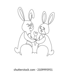 Animals in love. Valentine's day, 14 of February, couples in love. vector graphics. Ink illustration