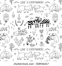 Animals in love valentine's day outline pattern