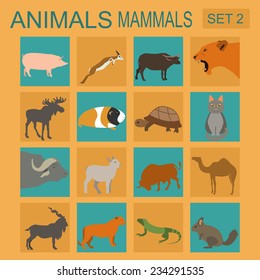 Animals mammals icon set. Vector flat style. Vector illustration 