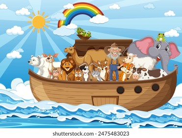 Animals and a man on a boat