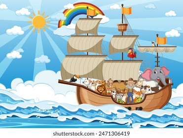 Animals and man on a boat journey