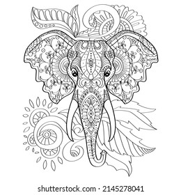 Animals Mandala. Hand drawn doodle.  Coloring page for adult and kids.