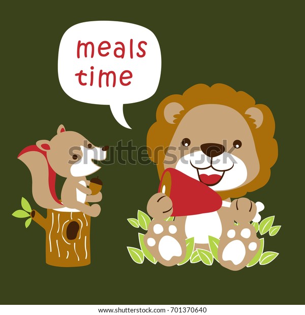 Animals Meals Time Vector Cartoon Illustration: เวกเตอร์สต็อก (ปลอดค่า ...