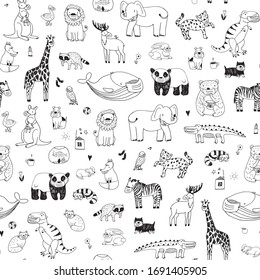 Animals with medical mask medical coronavirus epidemic virus hand drawn seamless vector pattern for kids