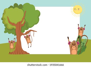 Animals monkeys tree blank banner