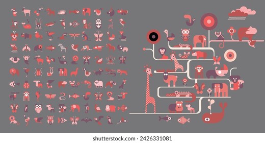 Animals multiple icon set. Food chain