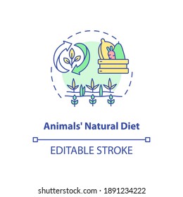 Animals natural diet concept icon. Grow vegetables on farmland. Agriculture industry and agribusiness idea thin line illustration. Vector isolated outline RGB color drawing. Editable stroke