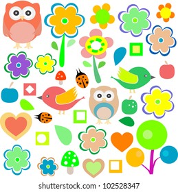 animals and nature design elements. vector retro background