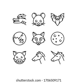 Animals & nature icons set line - vector