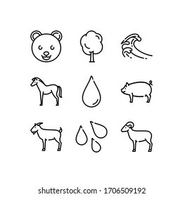 Animals & nature icons set line - vector